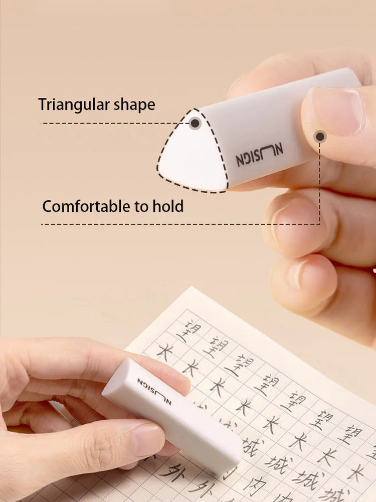 Deli Nusingn Triangle Eraser White TPE Plastic Rubber Pencil Erasers for Kids Writing Drawing Sketches Arts Eraser Soft 6/12pcs 5