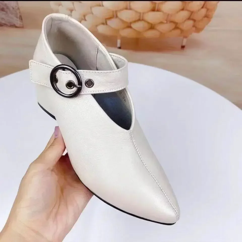Shoes New Pointed Toe Sexy Chunky Heels Women Shoes Female Retro Belt buckle Black High Heels Shoes chaussure femme 2024 3