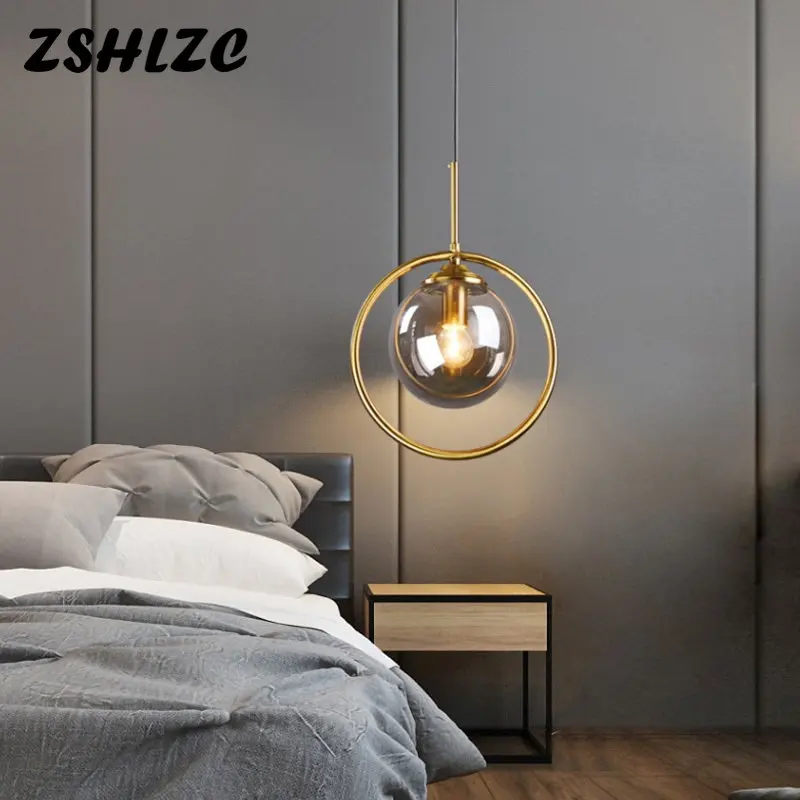 

Modern Led Small Chandelier Glass Ball Lampshade Bedside Pendant Light For Living Room Bedroom Bar Decor Hanging Lamp Lustre E27