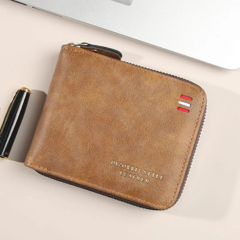 Men's Vintage Trifold Wallet with Zipper Coin Pocket and Casual Buckle