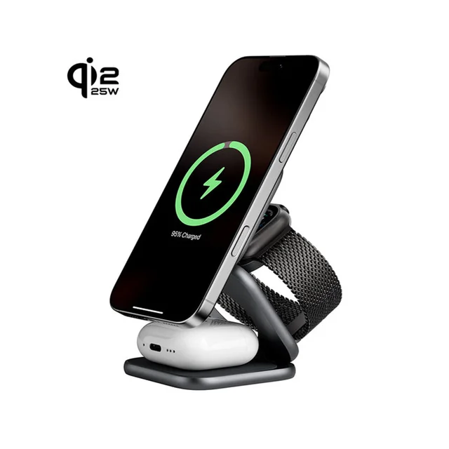 KUXIU X40 Turbo Qi2.2 Certified 25W 3-in-1 MagSafe Foldable Wireless Charging Stand For iphone 17 16 15 14 13/Apple Watch/AirPod