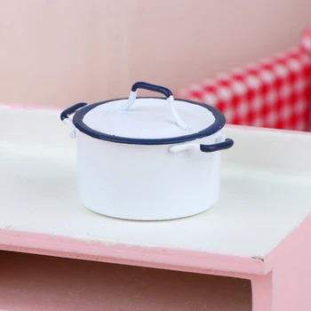 1:12 Dollhouse Miniature Boiler Cooking Soup Pot with Lid Cookware Kitchen Utensils Model Decor Toy Doll House Accessories 1