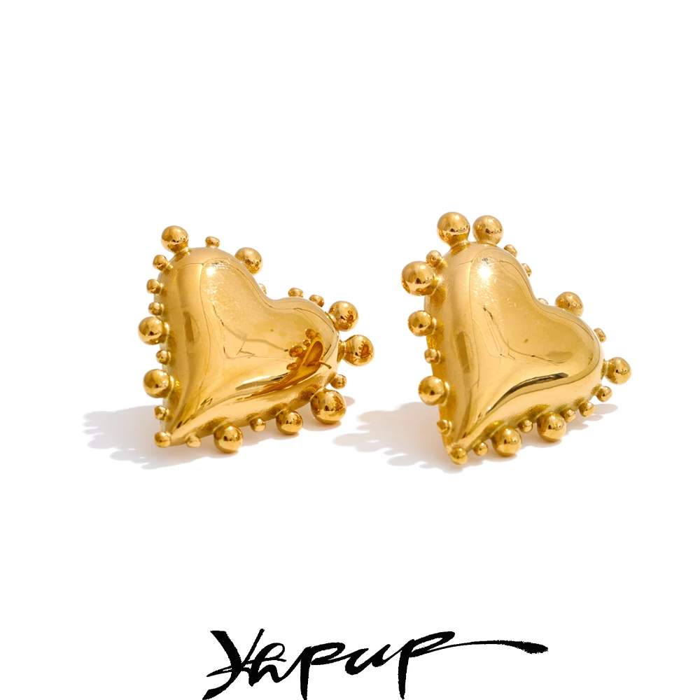 Yhpup Stainless Steel Metal Heart Love Stud Earrings