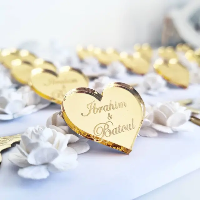 Personalised Custom Wedding Wine Charm Gold / Silver Mirror / Clear / Wood Heart Label Tag Party Favors Gift Wedding Decor