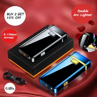 Electric Windproof Metal Lighter Double Arc Flameless Plasma Rechargeable USB Lighter LED Power Display Touch Sensor Lighters 1