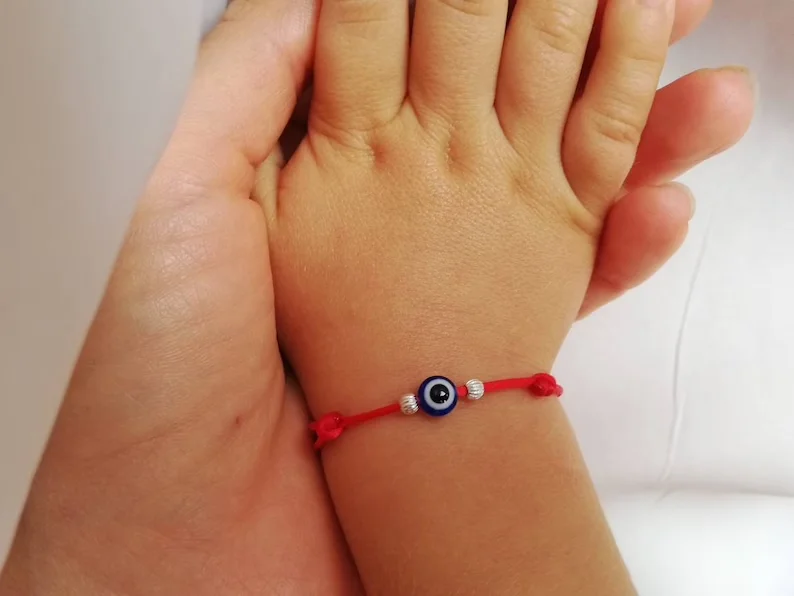 Pulsera de bebé con mal de ojo, brazalete rojo para niños