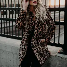 

Women Lapel Long Sleeve Warm Coat Luxury Collar Leopard Print Woolen Thick Midi Coat