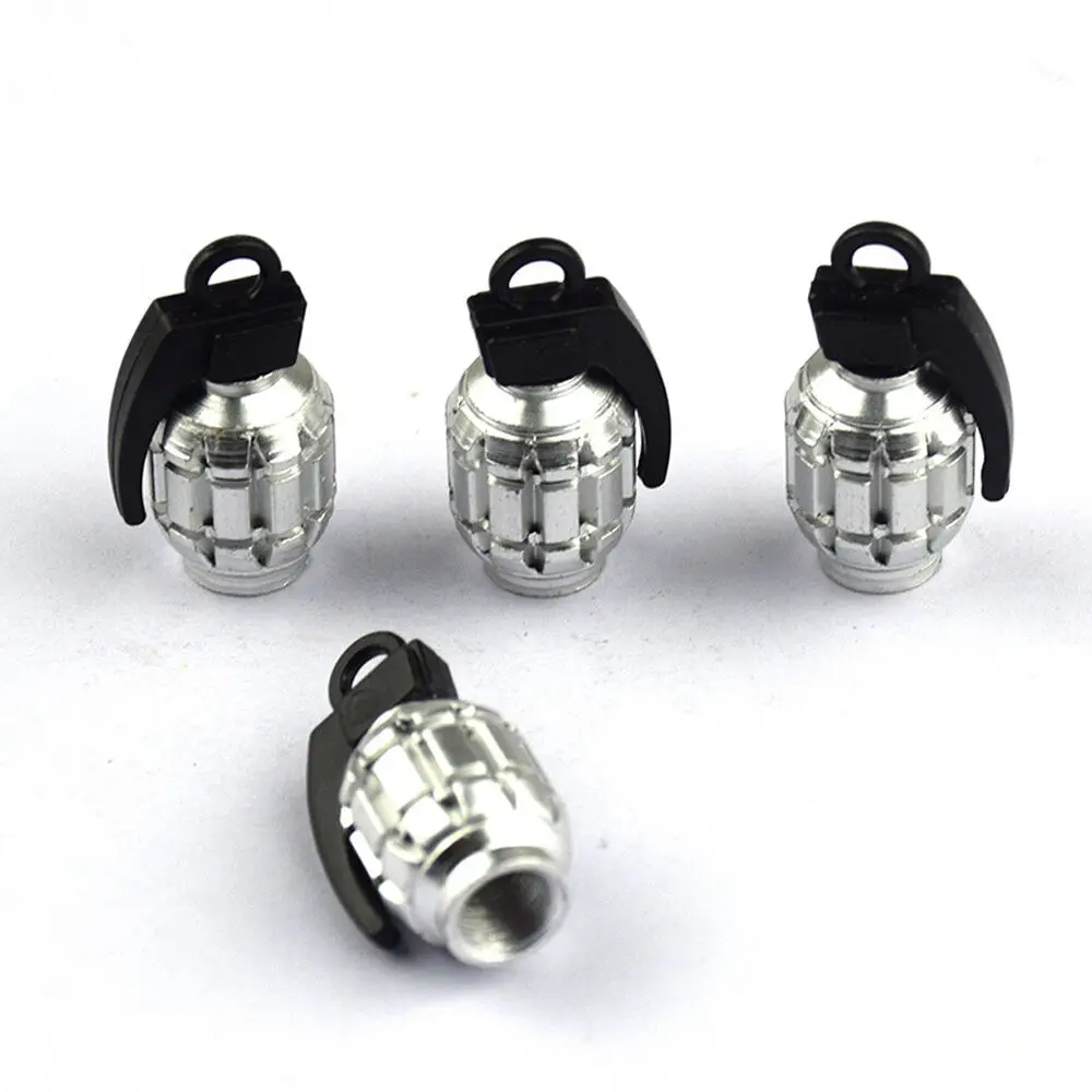 

4x Silver Grenade Tire Valve Stem Cap Wheel Tire Air Valve for ATV UTV Truck Car
