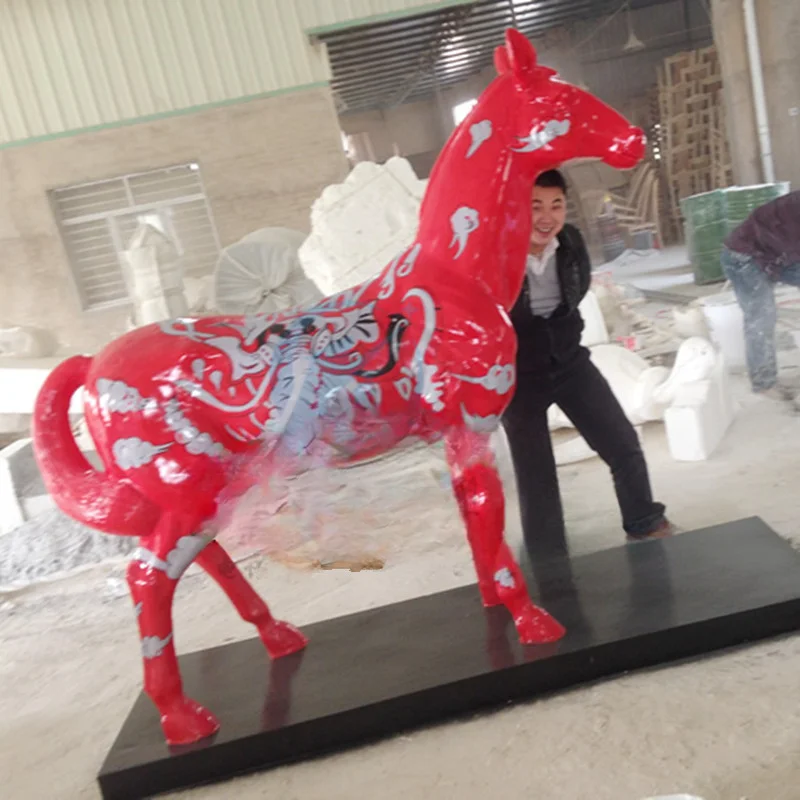 

Sculpture crafts shopping mall hotel decorations ornaments painted horse statue simulation horse