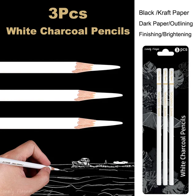 White Charcoal Pencils Set, Sketch Highlight White Pencils for Drawing, Sketching, Shading, Blending, Chalk Pencils for Artists 1