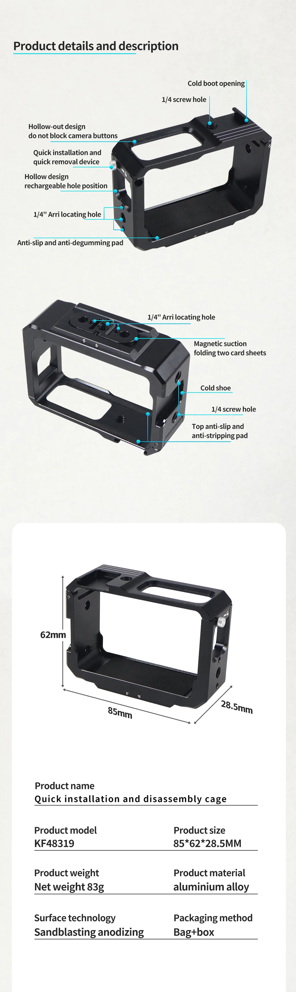 One RS R Cage Rig für Insta360 One RS R Kamerahalterung 1/4 Magnetfußadapter Cold Shoe Mount 360 1 Zoll 4K Panoramic Edition – Detail 11