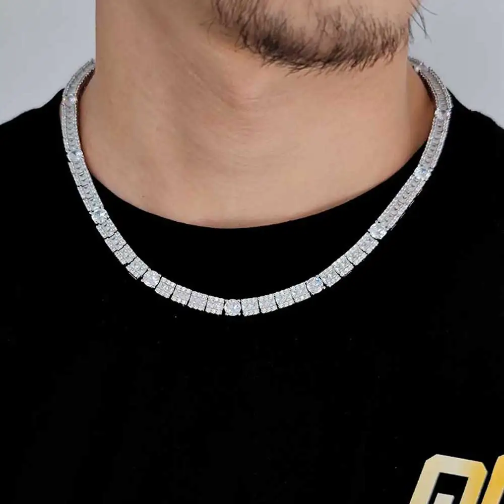 6mm Width CZ Cubic Zirconia Square Sparkling Tennis Chain Necklace Christmas Gift for Her/Him Men Diamond Jewelry