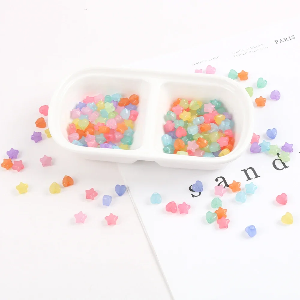 50pcs 스타 하트 모양 광택 아크릴 비즈 캔디 루즈 비즈 쥬얼리 만들기 DIY 팔찌 결과