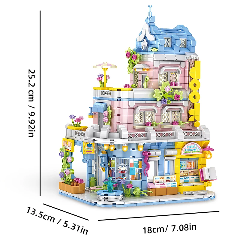 City Street View Series Bookstore Building Blocks Mini Architecture Model Home D
