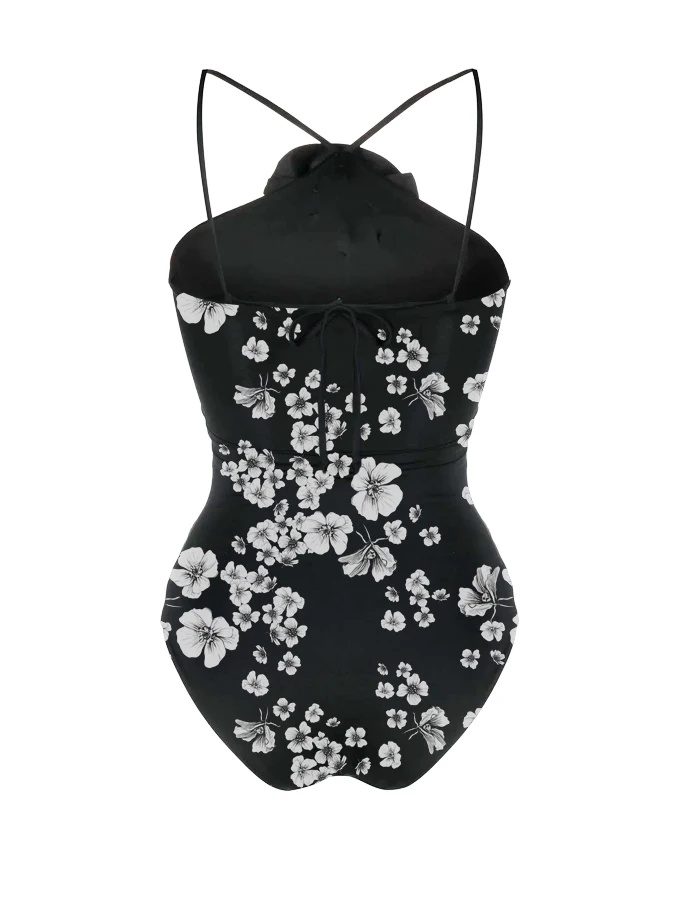 Floral Wrap Rose Embellished Beachwear 2023 Fashion Women Swimwear Summer One-Piece Swimsuit Bathing Suits Vacation Sexy / New