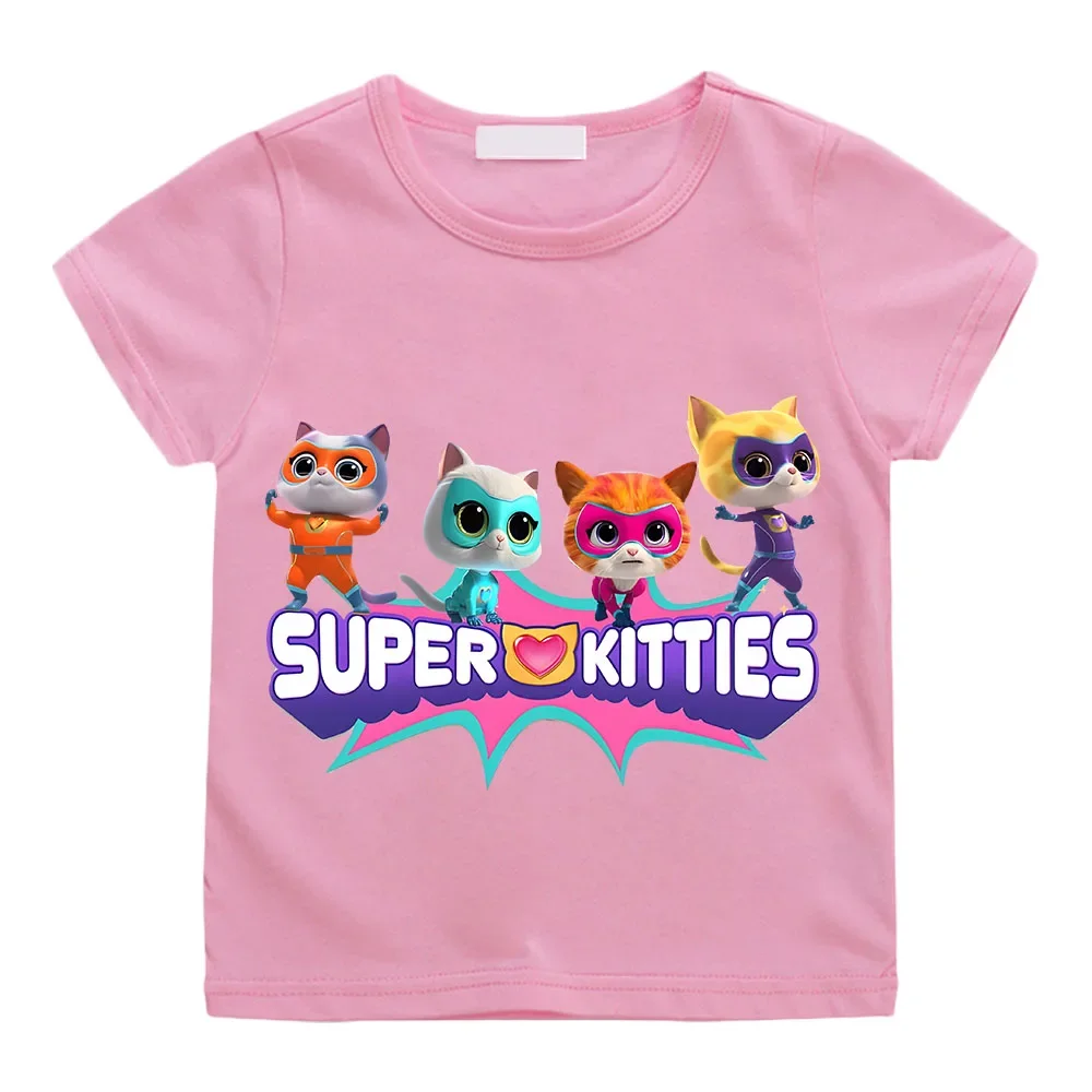 SuperKitties cartoon printed summer 100% pure cotton short sleeved casual top 1