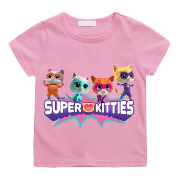 SuperKitties cartoon printed summer 100% pure cotton short sleeved casual top 1