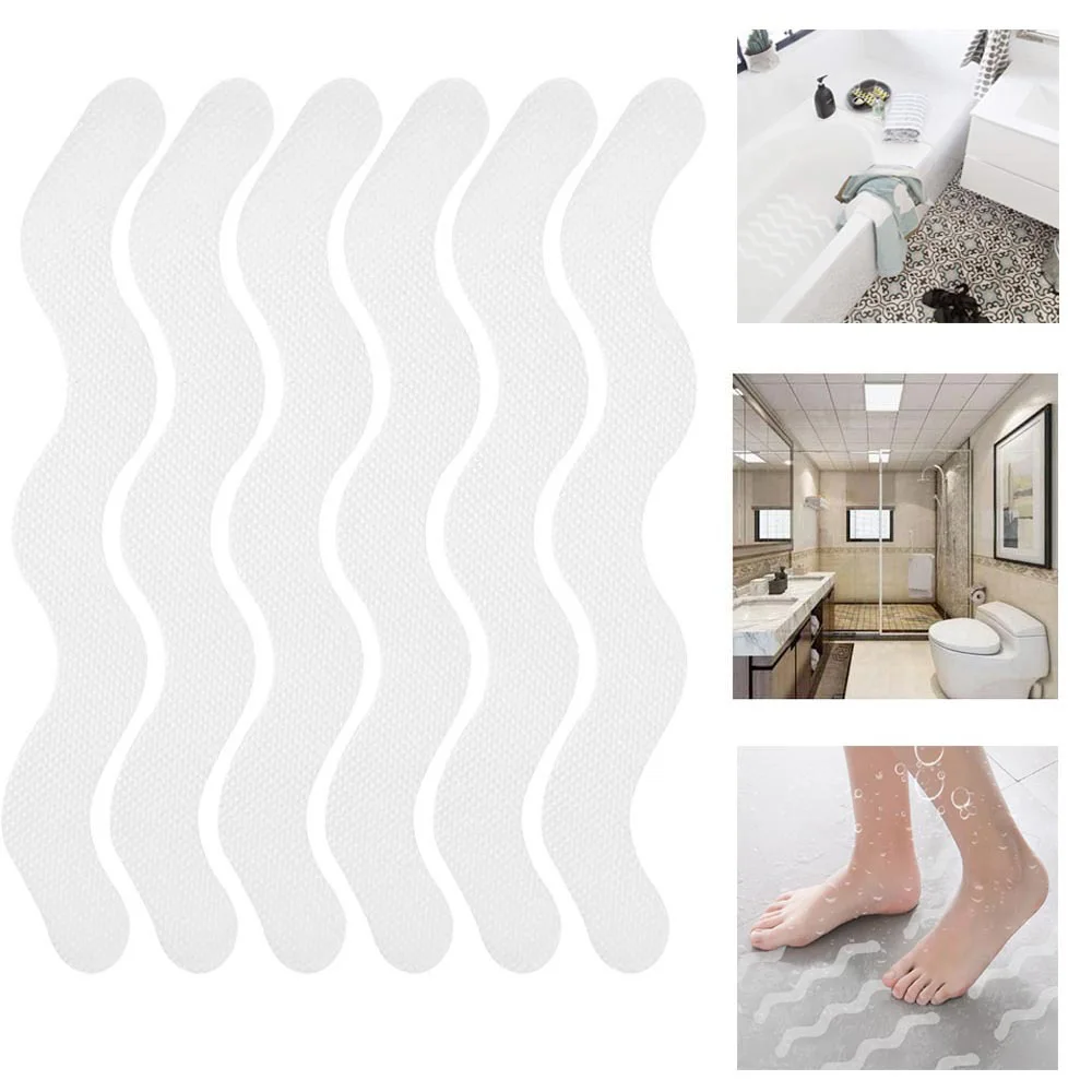 

S Wave-shaped Shower Stickers Anti-slip Strips Stairs Floor Bathtub Safety Non Slip Stickers Multi-color Shower Sticker 6/12pcs