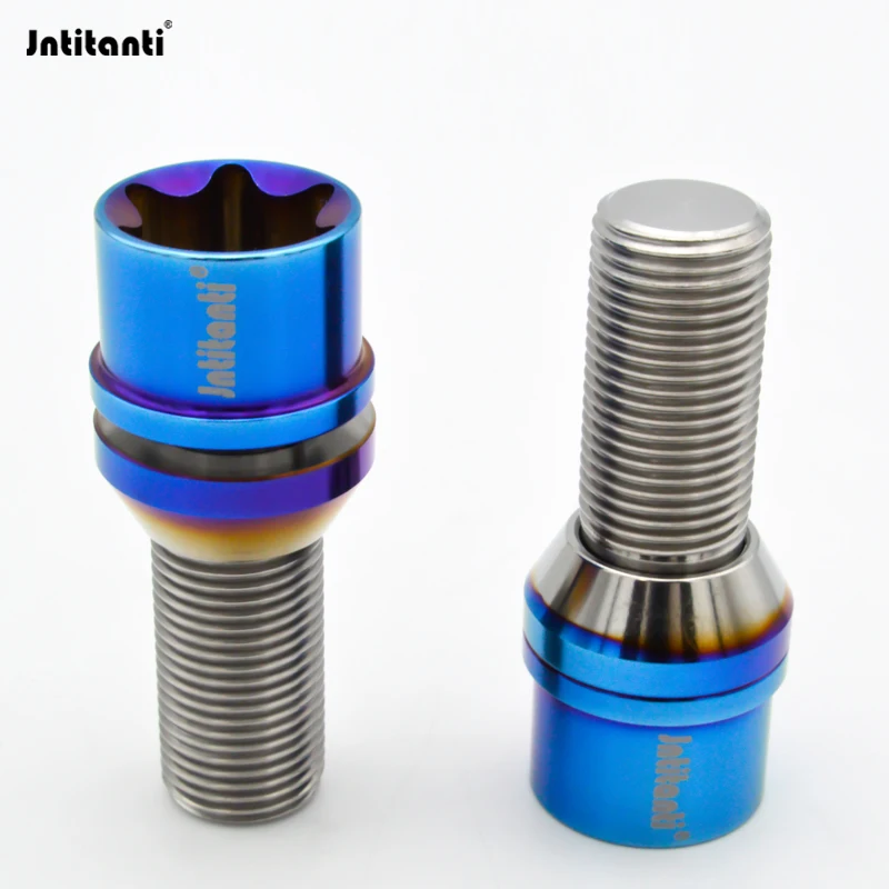 Jntitanti Floating washer 10.9 grade Anti-theft torx socket cone seat Gr.5 titanium wheel bolt M14x1.5*28-45mm for VW AUDI etc.