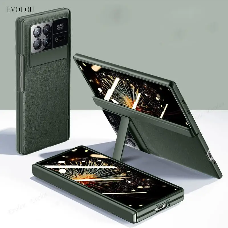 Premium Plain Leather Magnetic Hinge Kickstand Folding Phone Case - Shockproof Full Protective Cover