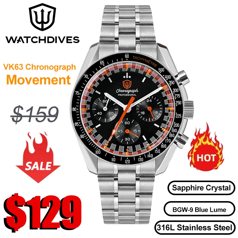 Watchdives WD1863 Quartz Watch VK63 Chronograph Movement Bubble