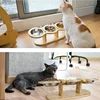 Anti Knock Pet Food Bowl with 3 Stainless Steel Bowls Wooden Pet Bowl Rack  Adjustable and Detachable Suitable for Cats and Dogs