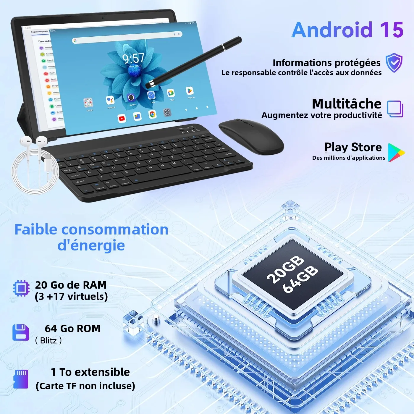 URAO 10-Zoll-Tablet mit Android 15 OS, GMS-zertifiziert, 1,8 GHz, 20 GB RAM, 64 GB ROM, 1 TB erweiterbar, HD-IPS-Touchscreen, Dual-Kamera_voghion.com