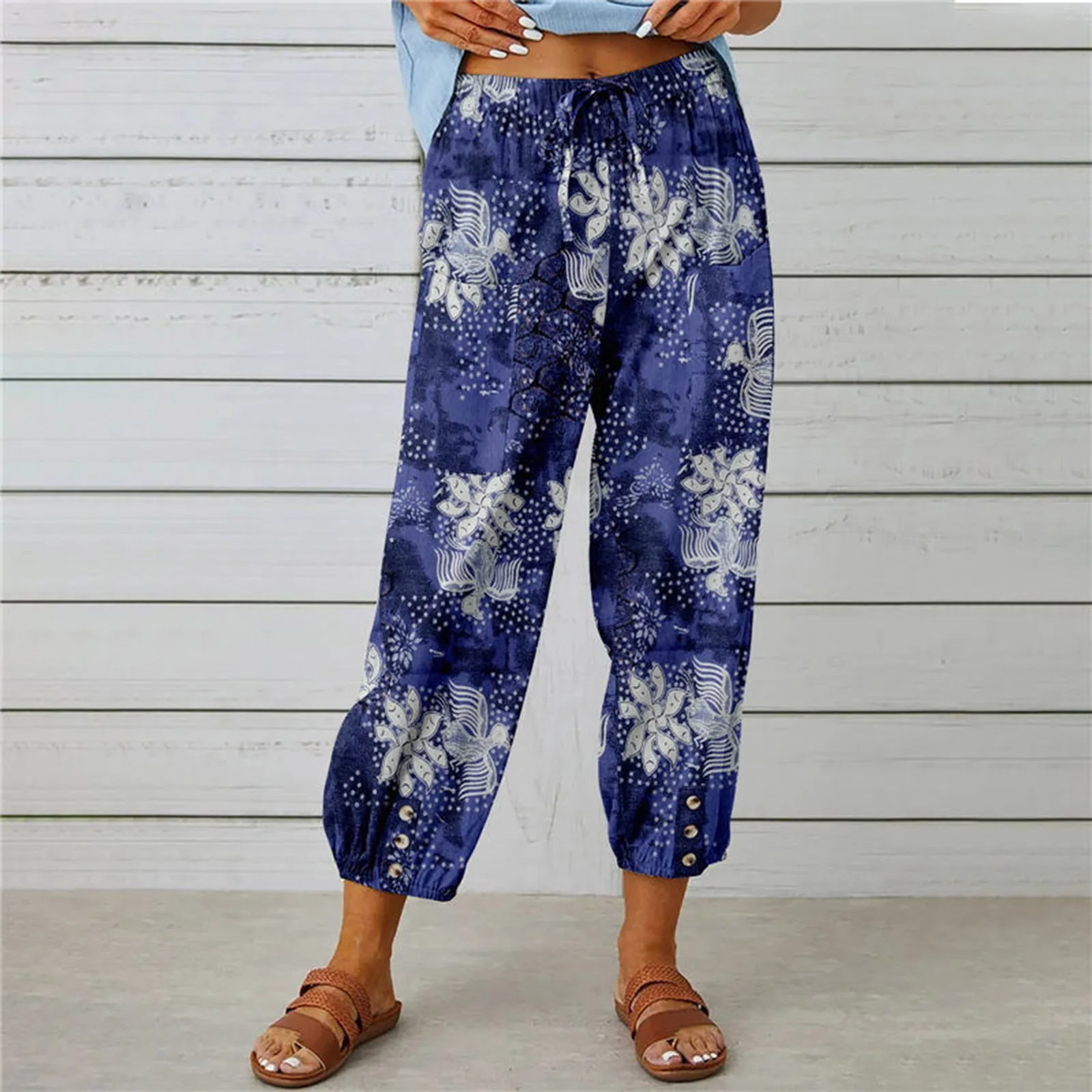 

2024 Women Casual Loose Cozy Pants Elastic Pants Feet Harem Pants Sweatpants Pants Summer Beach Pants Elastic Waistband