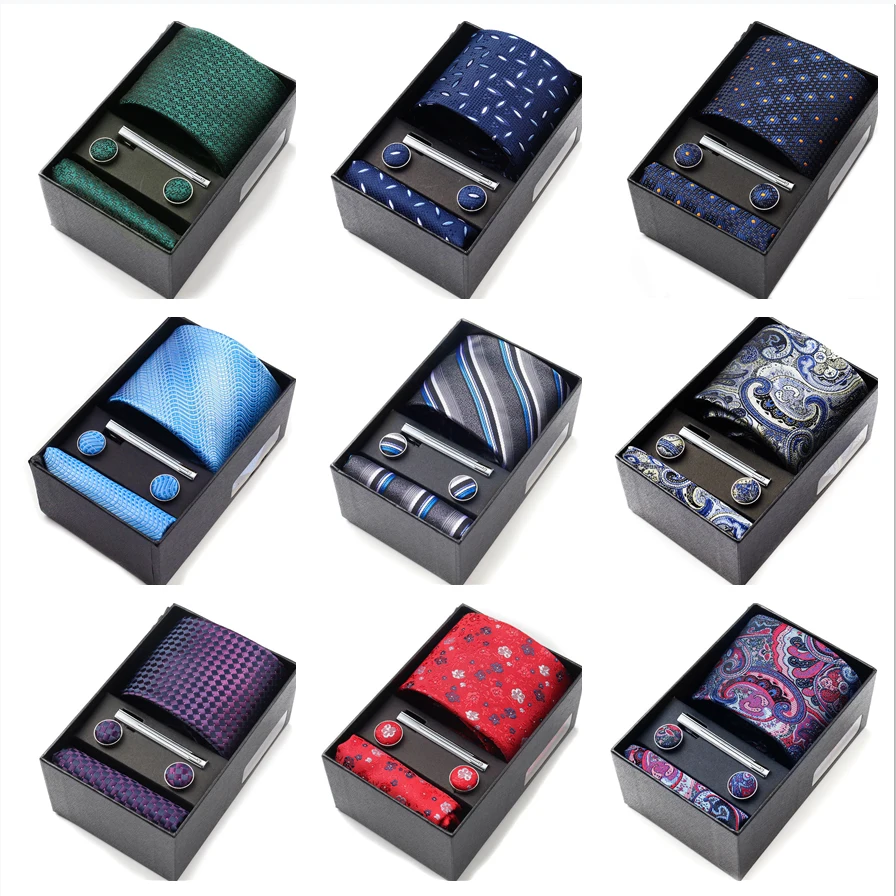 

Men's Tie Gift Box With Neckties Handkerchiefs Cufflinks Tie Clips 6-Piece sets Group Business Wedding Festival Formal Ties