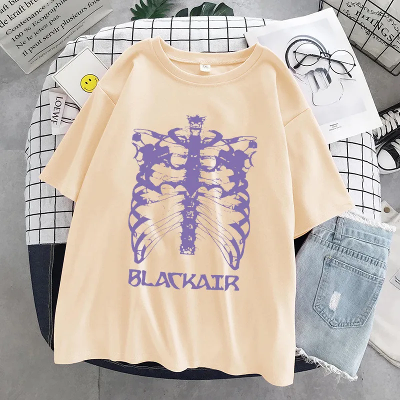 Oversized T-shirt Women Dark Skull Bones Heart and Lung Print T-shirt Funny Harajuku Summer Short Sleeve Streetwear Tee Tops cute summer crop tops