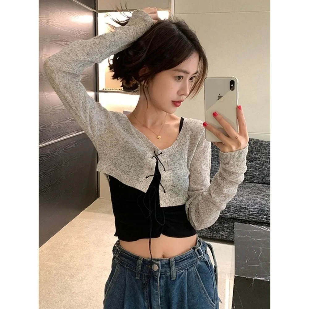 

Short Lace Cross Tie Cardigan Fashion Strap Two-piece Two Piece plus Size Clothes for Women Pant Sets