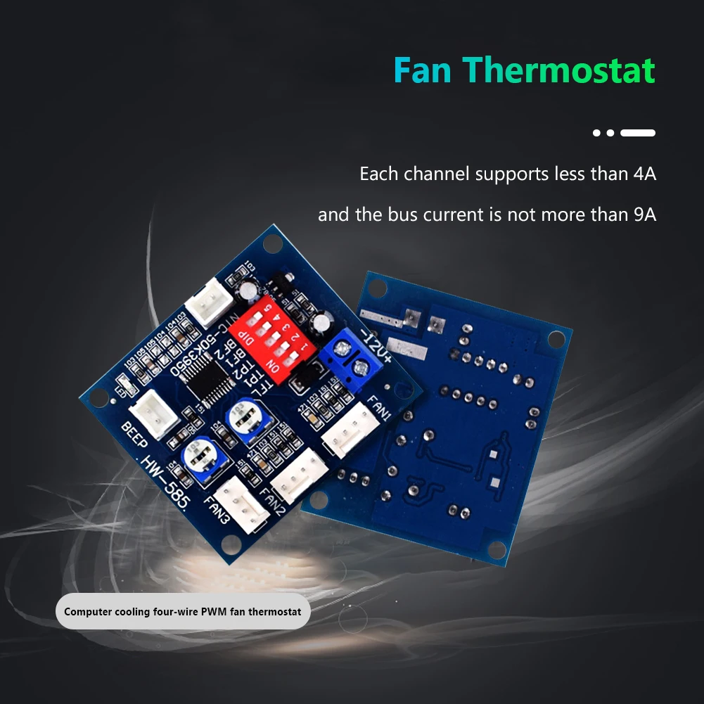 HW-585 3채널 DC 12V PWM 속도 온도 컨트롤러 4선식 팬 온도 조절기