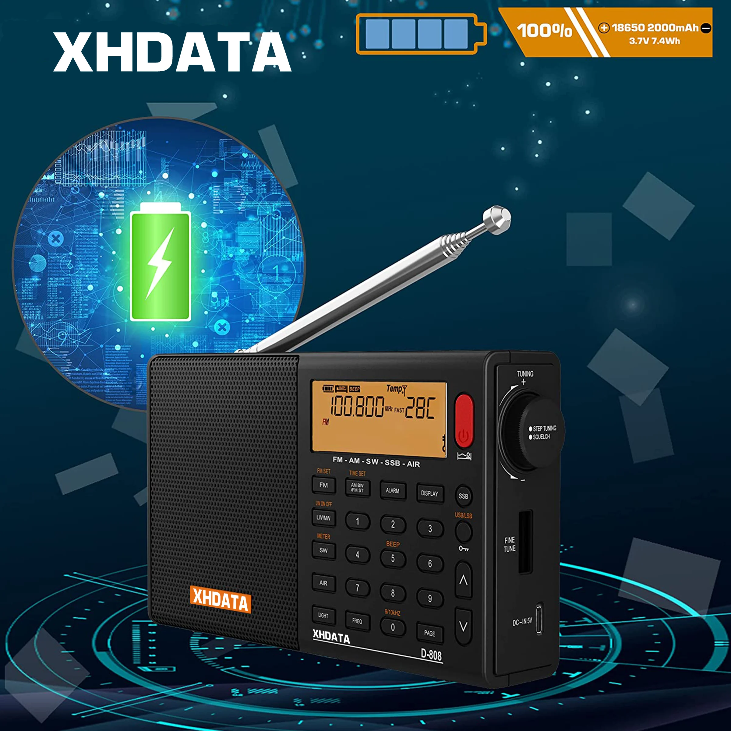 旧バージョン XHDATA D-808 ラジオ受信機 FM/AM/WM/SW/LW/SSB
