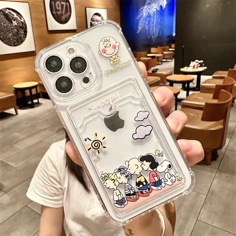 thumbnail image 1 of Funda con tarjetero para iPhone 16 Pro Max 11 12 13 14 15 Pro Max 12 13 Mini 16 Plus XR con diseño de astronauta Snoopy Charlie Brown, 1 of 5
