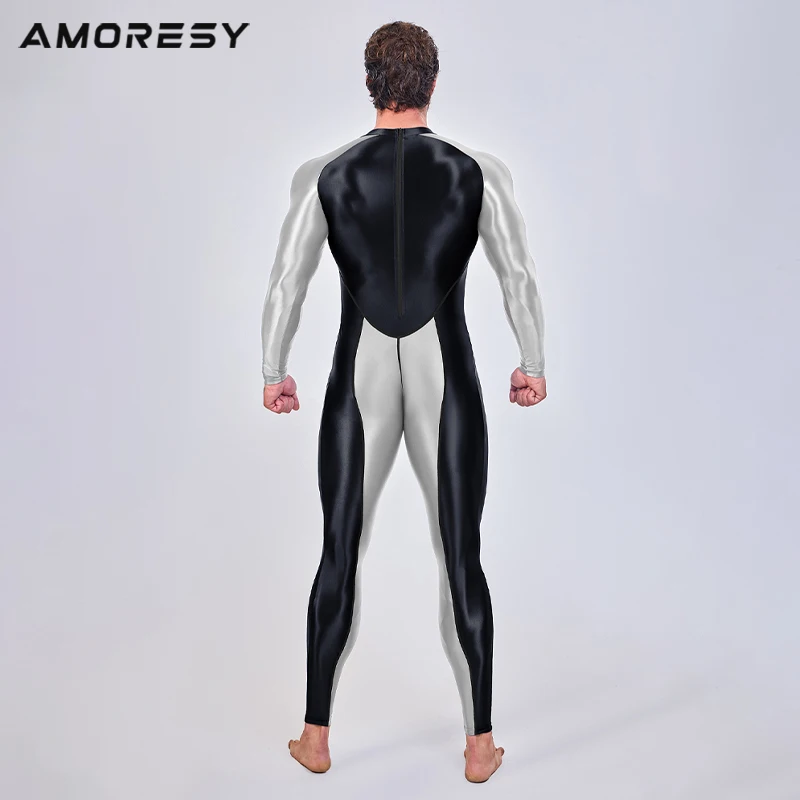 AMORESY Men Sexy Smooth One Piece Bodysuit Running Fitness Catsuit Stretch Cosplay Bodystocking Spandex Overall Zentai Jumpsuits 6
