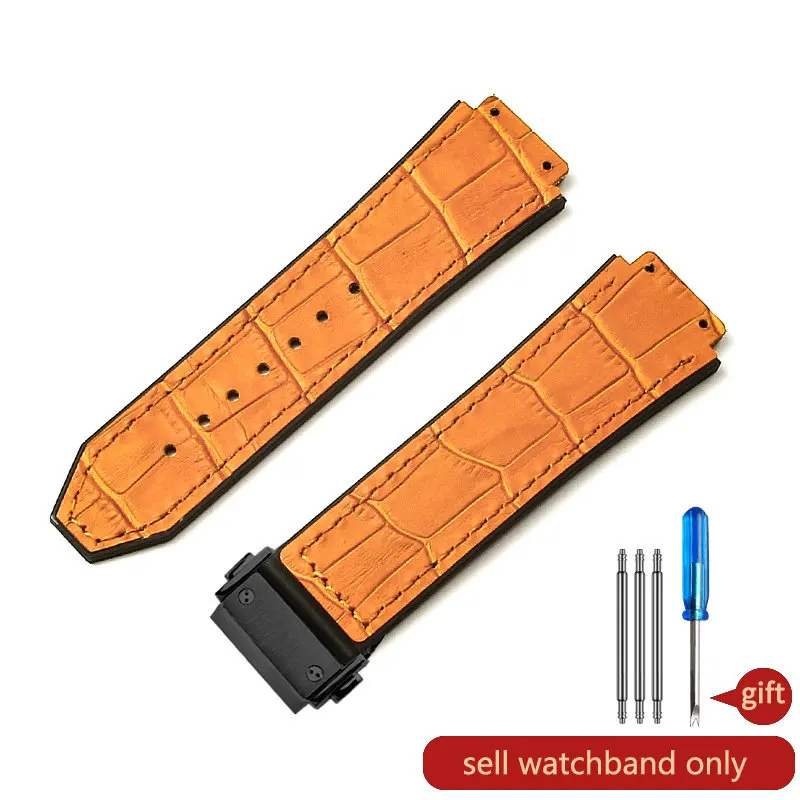 Hublot Yubo Watch Classic Fusion Series Leather Silicone Watchband with Tool, 19mm, Convex Interface