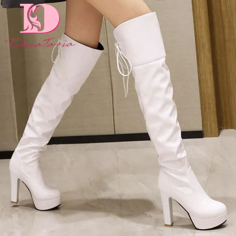 New Winter Ladies over-knee High Boots Platform Square High Heels Sexy Round Toe Boots Woman Fashion Solid Elegant Shoes Female