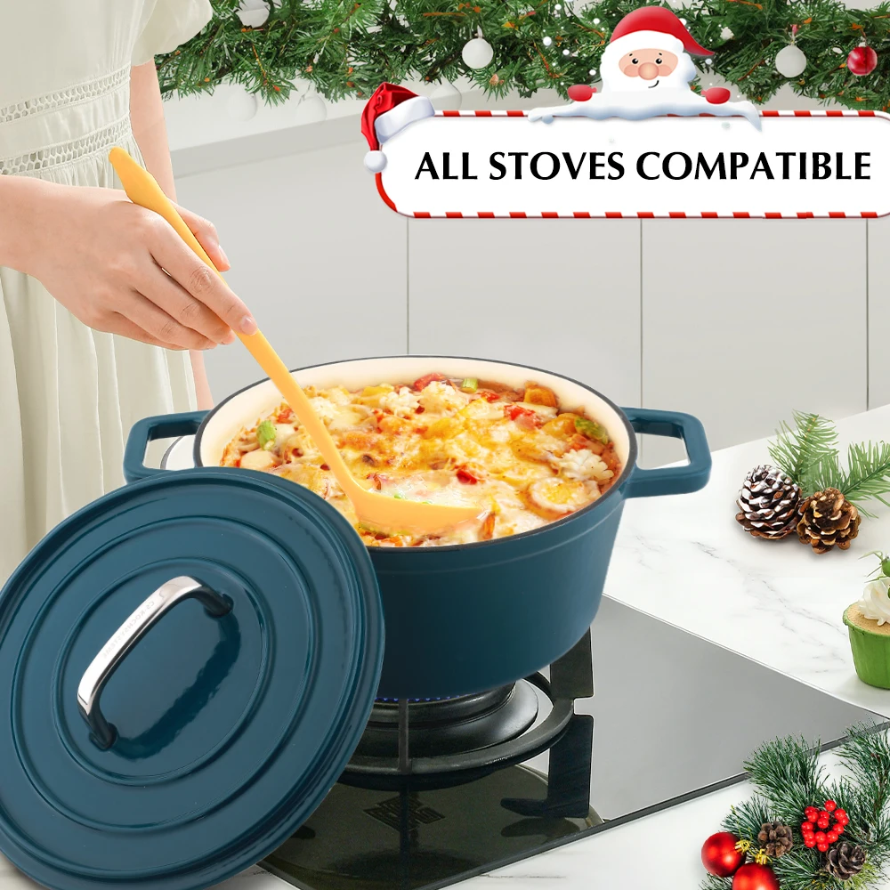 KOCH SYSTEME CS 24cm Green Cast Iron Casserole Pot Enamel Roasting Dish with Lid Stock Pot for Kitchen Baking Braising Roasting 3