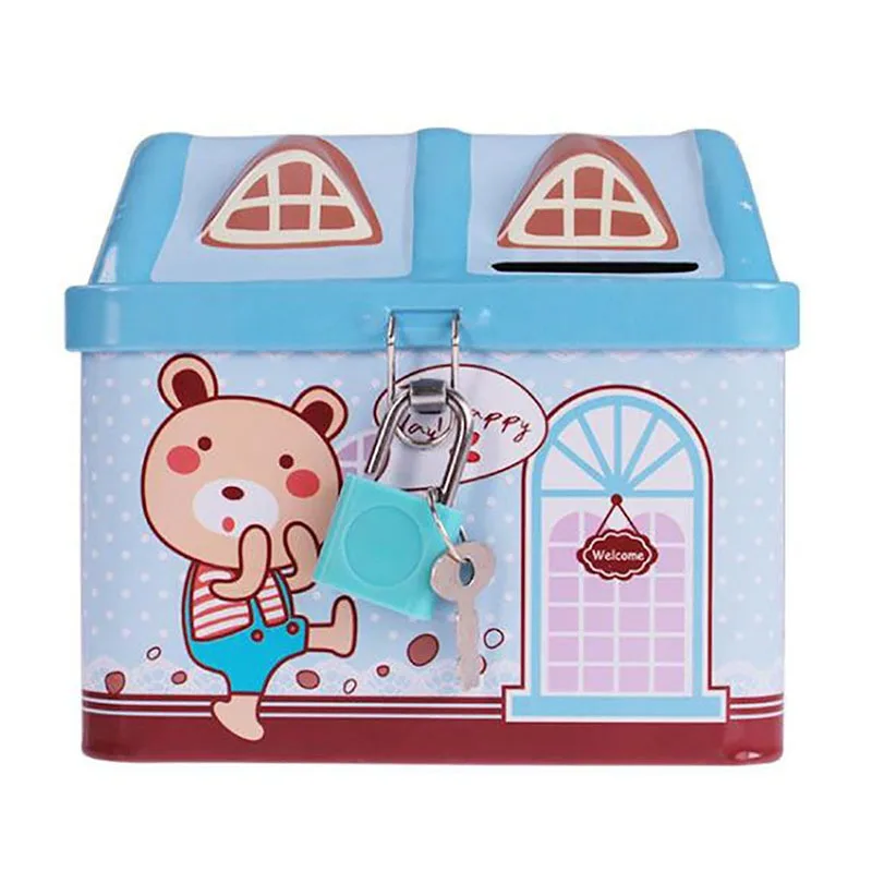 New Metal House Shape Piggy Bank Coin Safe Storage Box Child Piggy Banks Key Lock Money Box Creative Children Gift