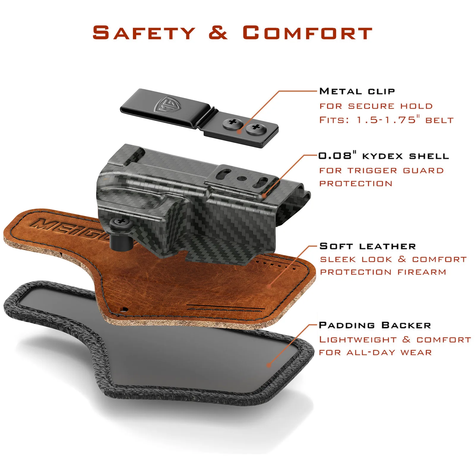 P320 Holster with Comfort Foam Pad, IWB Kydex Leather Hybrid Holster for Sig Sauer P320 Compact M18 P320 X Carry Concealed Carry 5
