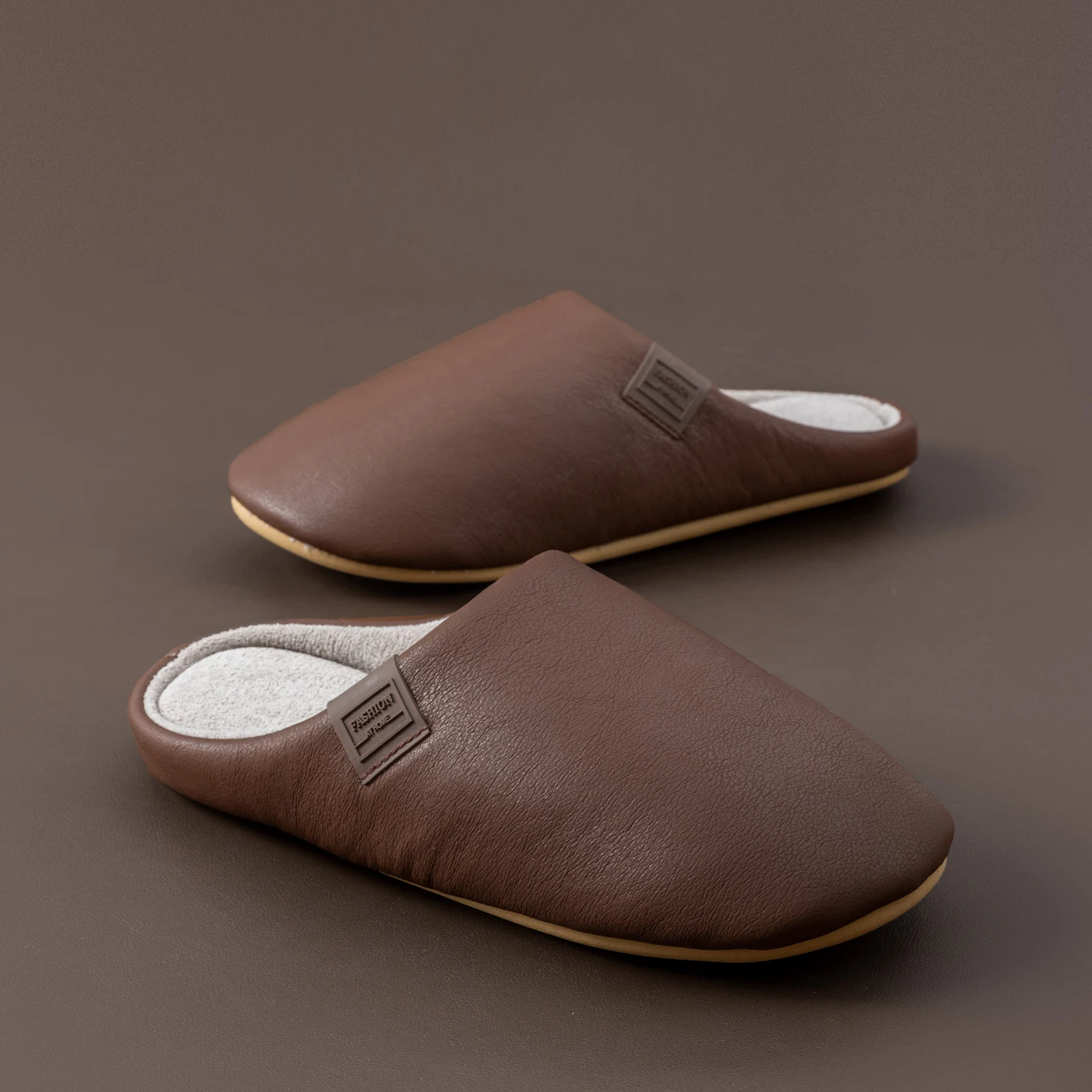 شباشب شتوية للرجال مبطنة بالصوف، جلد PU مقاوم للما...