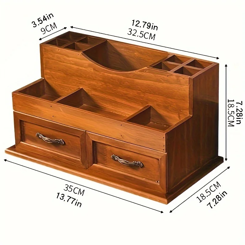 Organizer da scrivania in legno di ispirazione vintage: scomparti multipli per cosmetici e articoli per ufficio, ideale per l'arredamento della casa - immagine 4