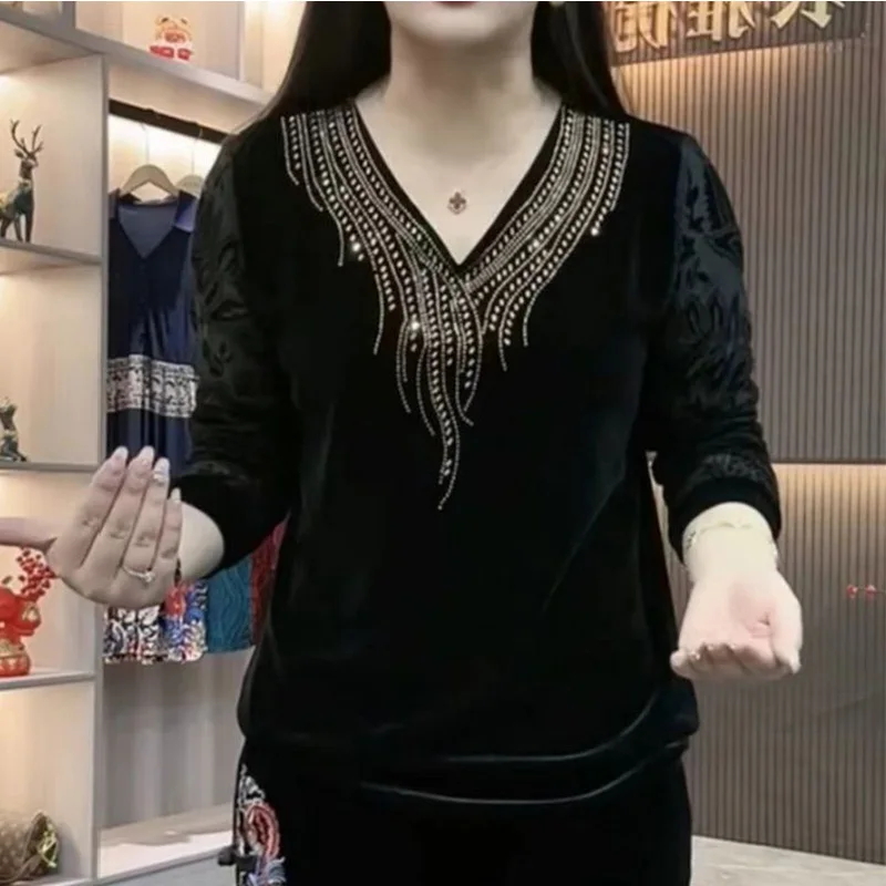2024 New Summer Oversized High Waist Chic Retro Office Lady Women's Shirt Chiffon Decorations V Neck Long Sleeve Y2K Solid Tops