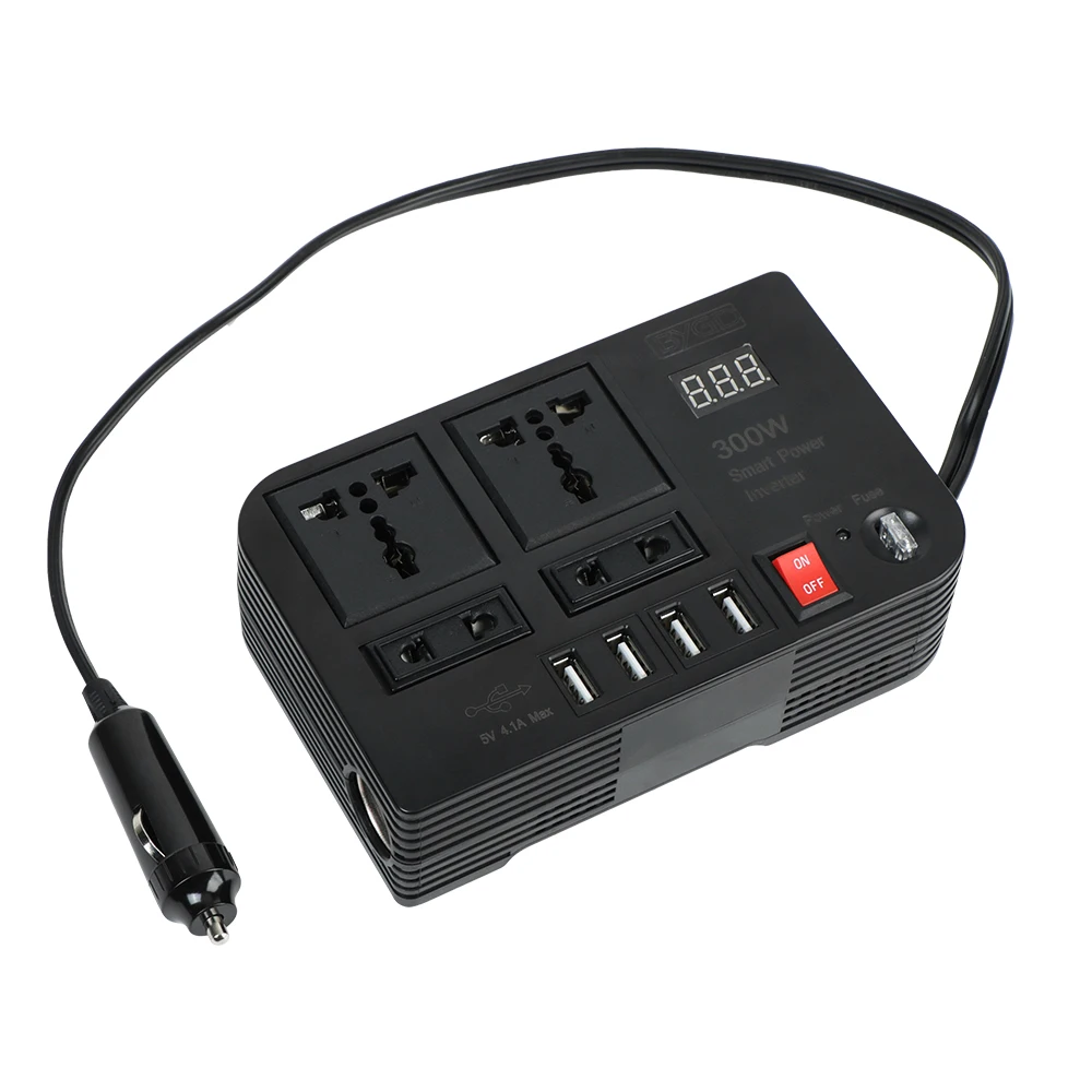 Overload Protection ON/OFF Switch 4 AC Sockets DC 12V to AC 220V Converter Outlets Car Inverter 4 USB Ports 300W Power Adapter vehicle inverter car converter inverter car inverter car power converter power inverter