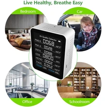 Home 8in1 Air Quality Monitor Multifunctional CO2 Meter Carbon Dioxide HCHO TVOC Value Electricity Quantity Temperature Humidity tanie tanio TTAKA7 8 In 1 CO2 Meter Detector NONE CN (pochodzenie) 2C07
