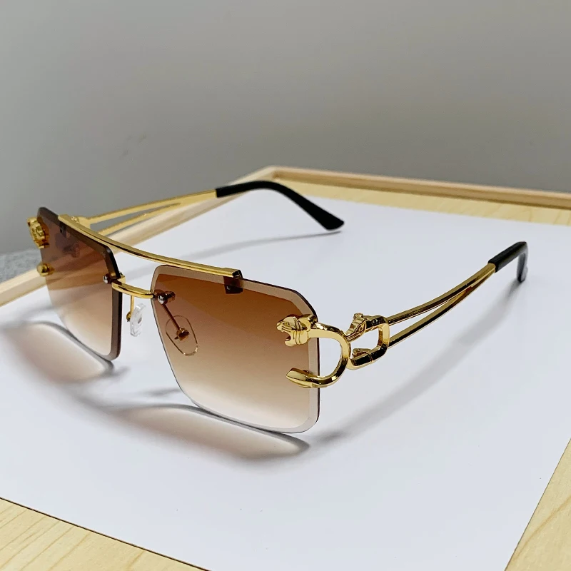 Rimless Square Double Bridge Anti-Light Fashion Glasses - Vintage Trend Design Shades