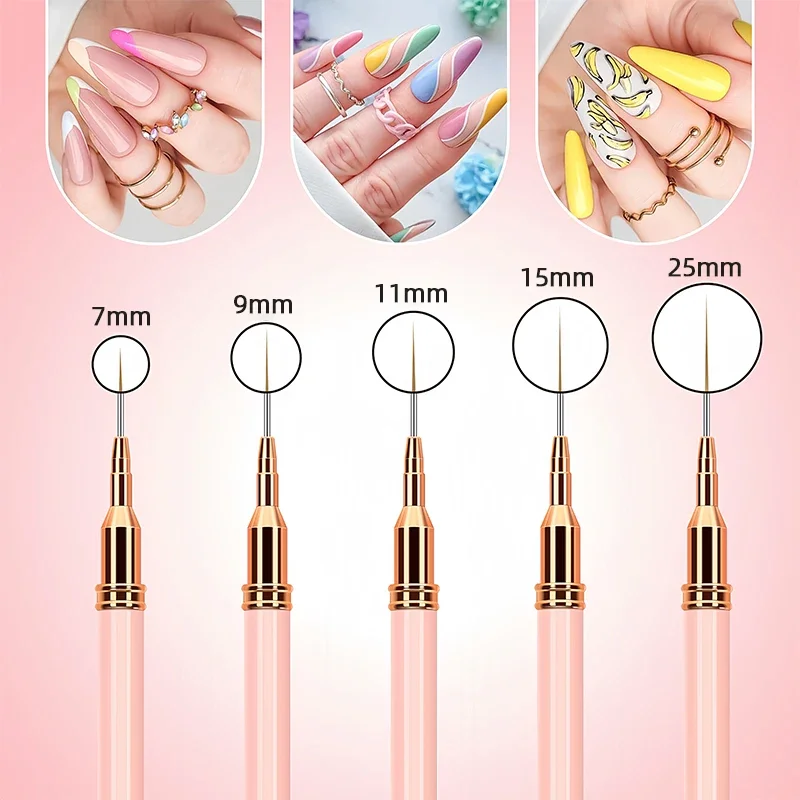 7/9/11/15/25MM Nail Liner Brush Set UV Gel Nail Brushes Kits 5pcs French Stripe Line Painting Drawing Flower Pen Manicure Tools 5