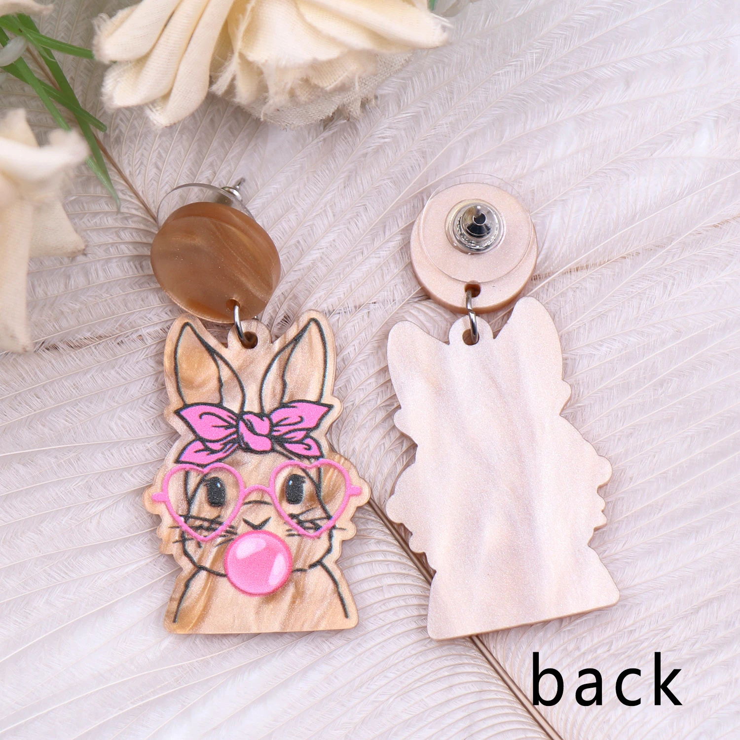 1pair New product CN Drop Cartoon bunny with heart glasses cute Easter Holiday Acrylic earrings Jewelry for women