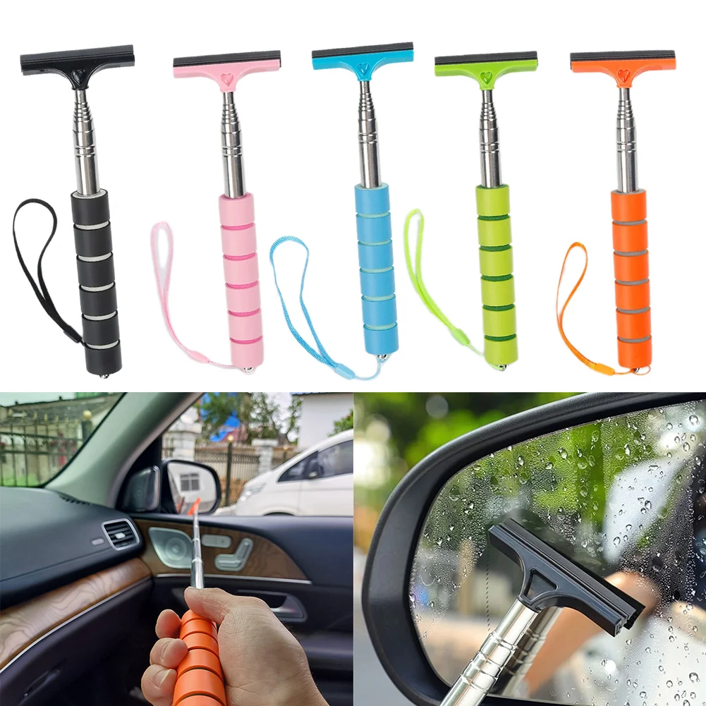 Escobilla telescópica para espejo retrovisor de coche, herramienta de limpieza de vidrio, cepillo de limpieza de ventanas, limpiaparabrisas de mano, raspador