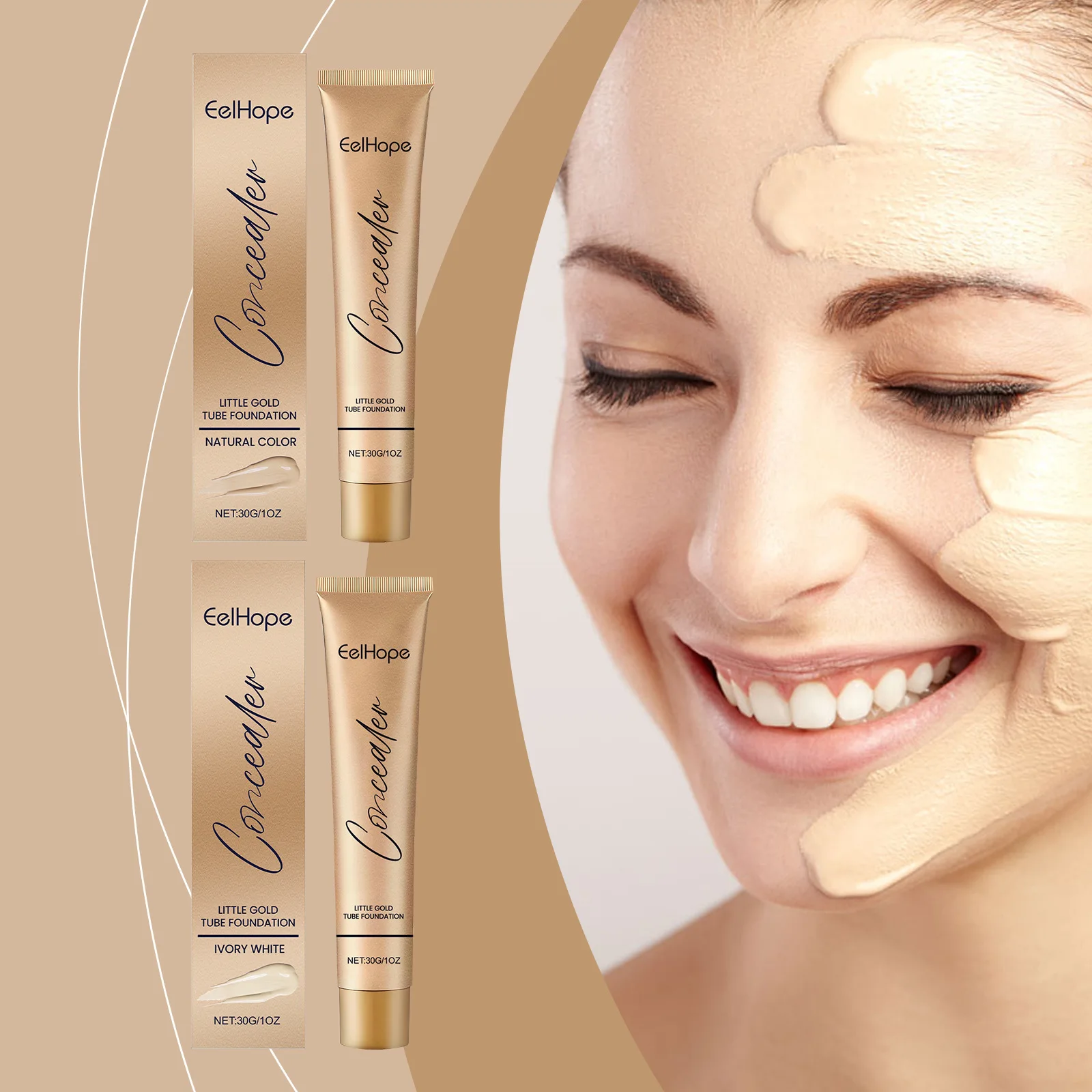 Small Gold Tube Concealer Foundation Balm Cover Acne Scars Freckle Tattoo Redness Dark Circles Waterproof Durable Liquid Makeup